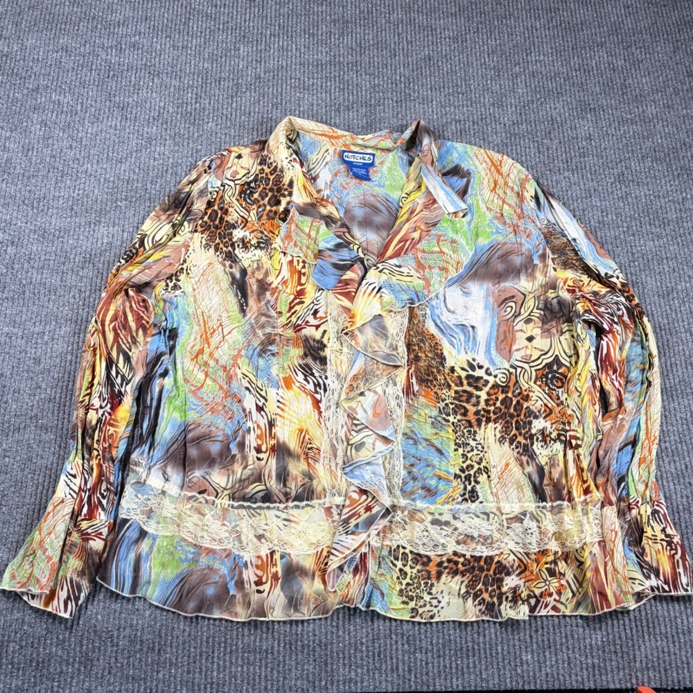 Notches Blouse Woman 3X‎ Animal Print Lace Trim Ruffle Front WCPB001B Multicolor